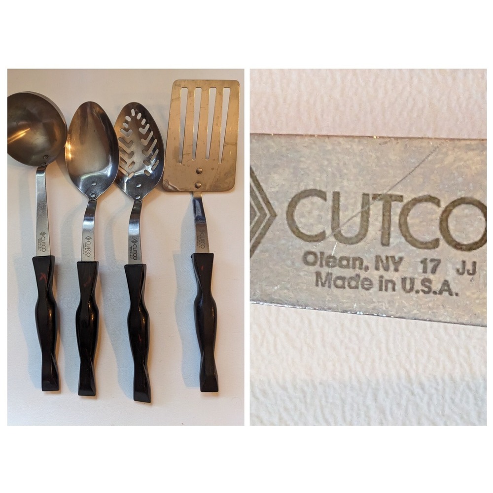 Lot of 4 Cutco 17JJ Brown Swirl Kitchen Utensil Spatula Ladle Basting Slot Spoon